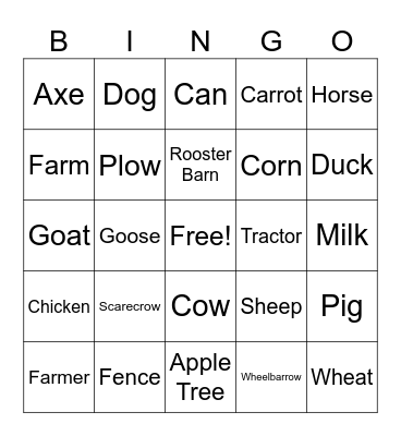 FARMYARD BINGO Card