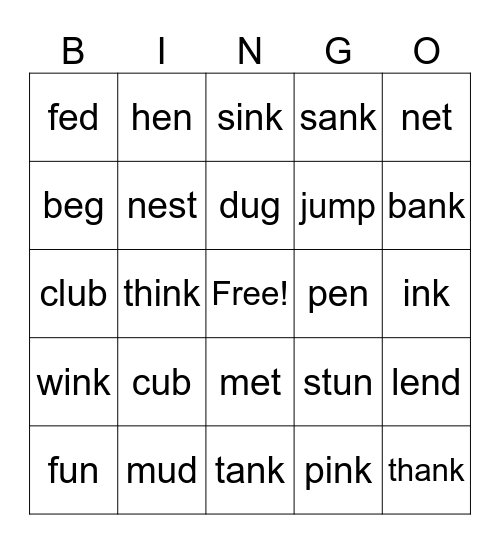 -ink -ank       Mid PA Cycle 21 Bingo Card