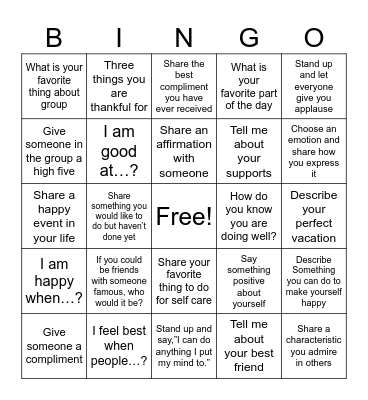 Mental Wellness Bingo Card