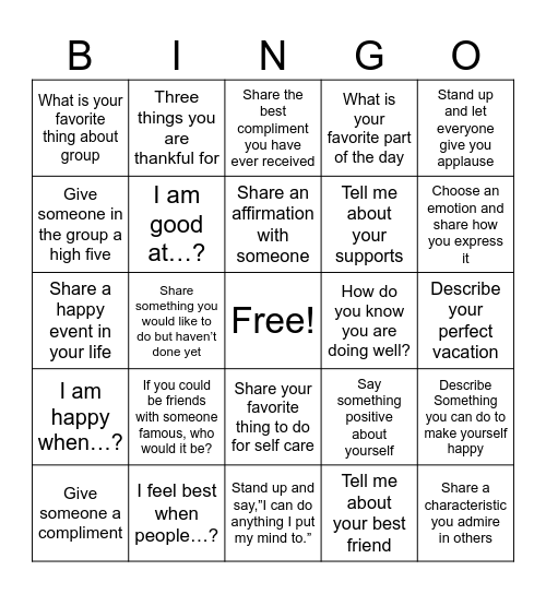 Mental Wellness Bingo Card