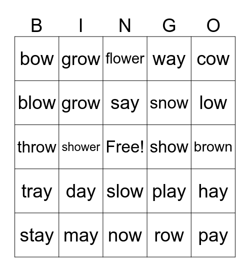 -aw -ow    Mid FA Cycle 22 Bingo Card