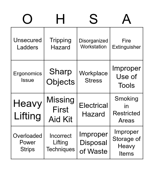 OHS Bingo Card