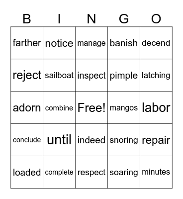 Multisyllabic Words Bingo Card