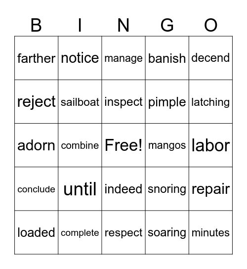 Multisyllabic Words Bingo Card