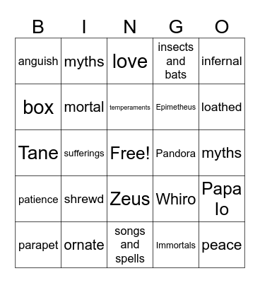 "Pandora" and "Race to the Top" Bingo Card