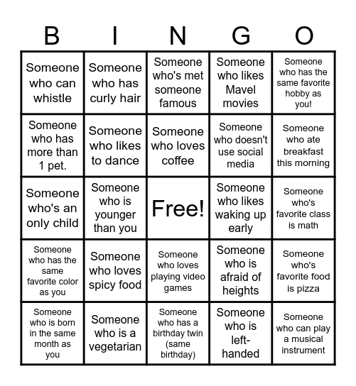 Human Bingo Card