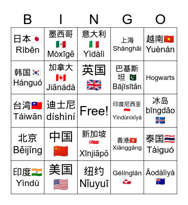 Haas Countries & Cities Bingo Card