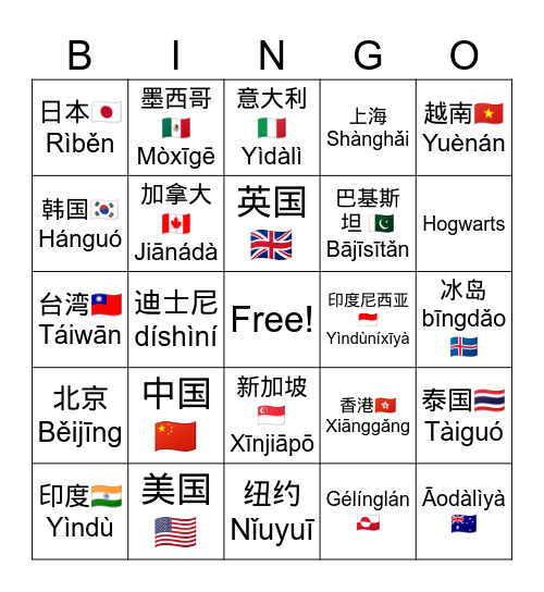 Haas Countries & Cities Bingo Card