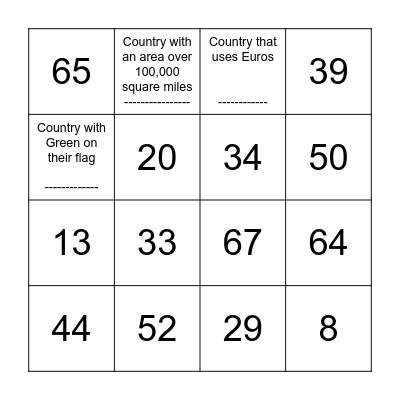 Parade of Countries: Level 1 Bingo Card