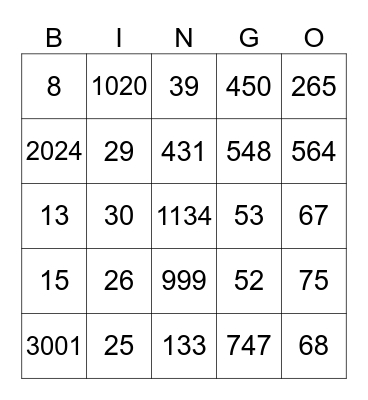 Los Numeros 100 y mas Bingo Card