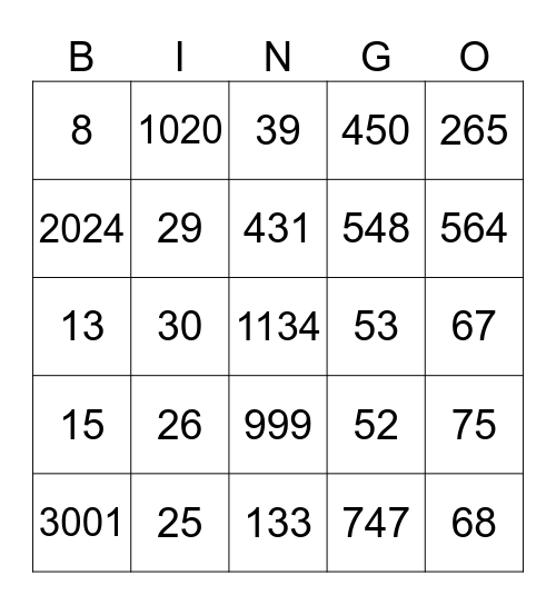 Los Numeros 100 y mas Bingo Card