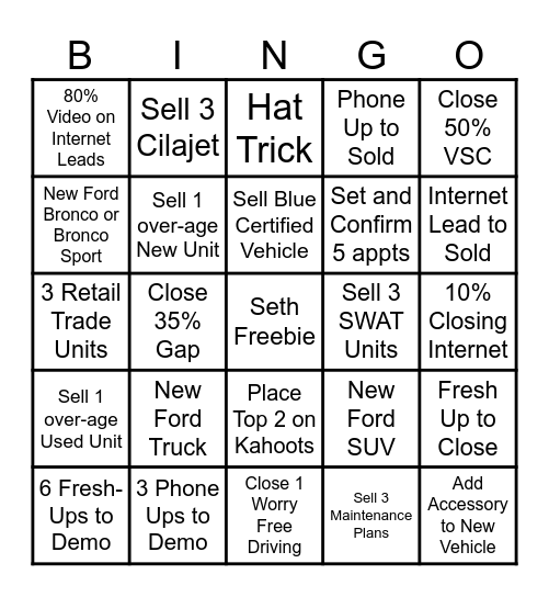 Sales Bingo Card