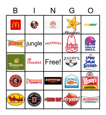 Fast Food Bingo Card