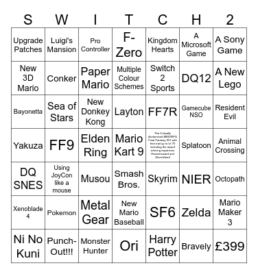 Switch 2 Direct Bingo Card