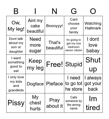Secret Grandma's Sayings Bingo Card