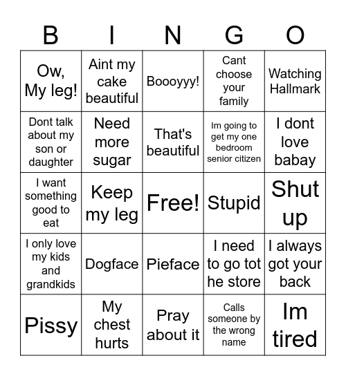 Secret Grandma's Sayings Bingo Card