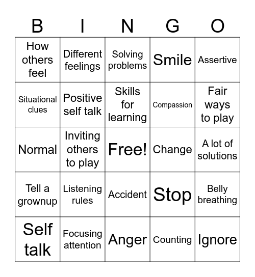 Second step bingo Card