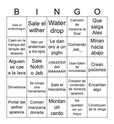 MINECRAFT BINGO RAAAH Bingo Card