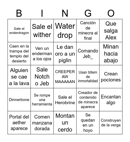 MINECRAFT BINGO RAAAH Bingo Card