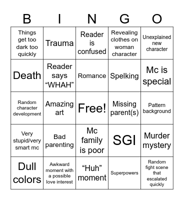Webtoon Bingo Card