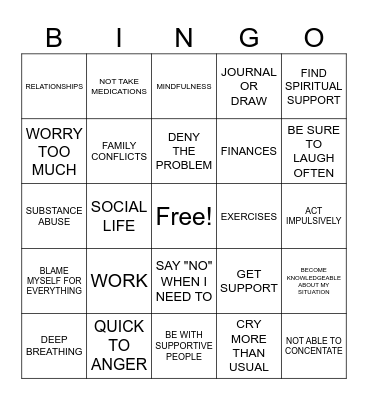 COPING SKILLS BINGO Card