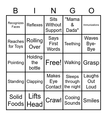 Child Development: Infant Milestones Bingo Card