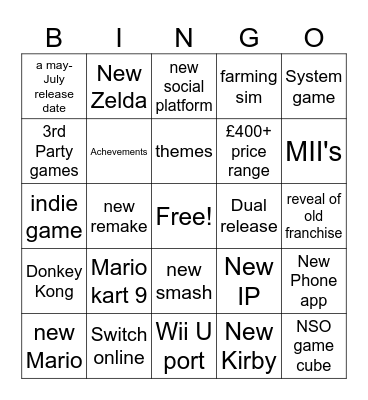 Switch 2 Direct Bingo Card