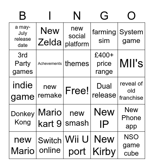 Switch 2 Direct Bingo Card