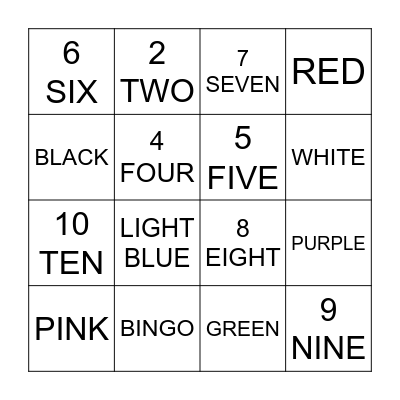 Colors and numbers Bingo Card