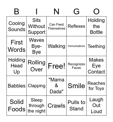 Child Development:  Infant Milestones Bingo Card