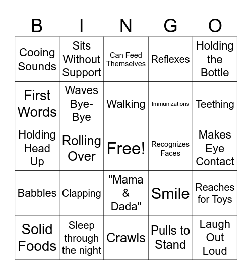 Child Development:  Infant Milestones Bingo Card
