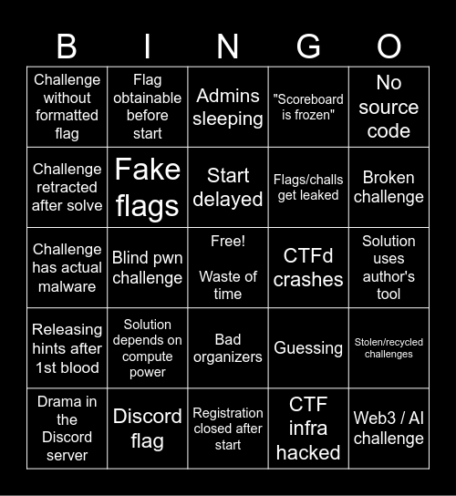 Bad CTF Bingo Card