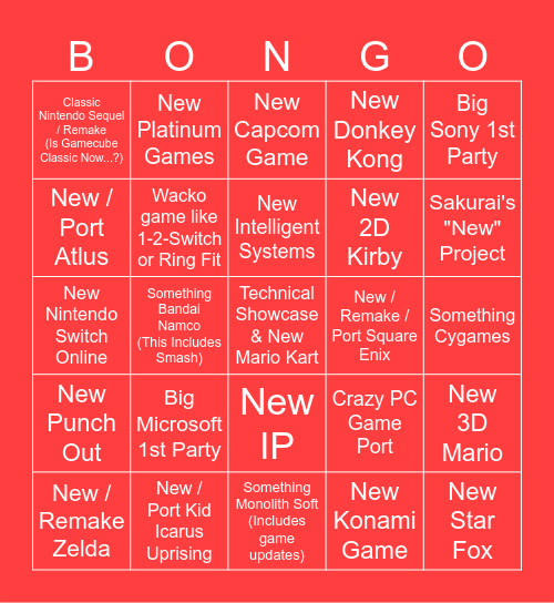 Nintendo Switch 2 Direct April 2nd Bingo Card
