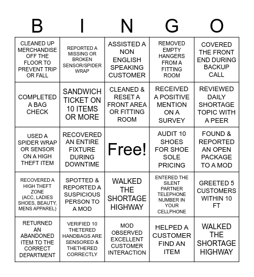 1073 EXCELENCE BINGO CARD Bingo Card