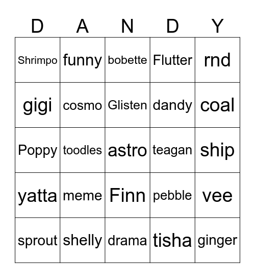 dandys world Bingo Card
