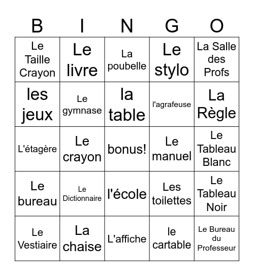 Les Mots D'École Bingo Card