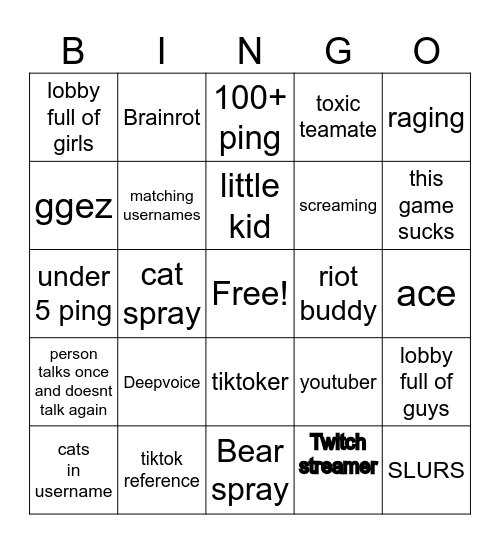 Valorant Bingo Card