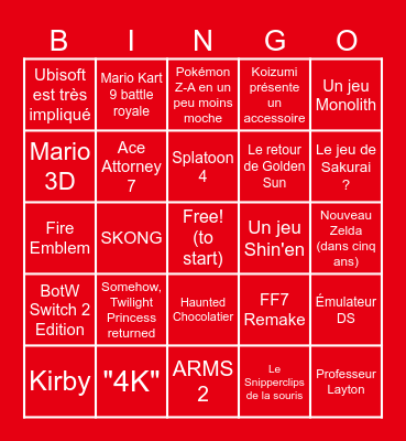 Nintendo Switch 2 Direct Bingo Card