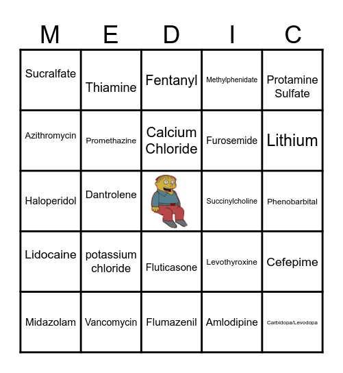 Pharmacology Bingo Card