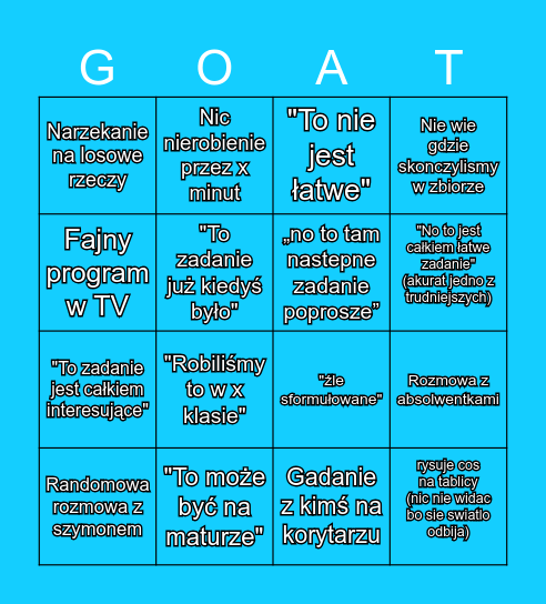Jasnoszowe Bingo Card