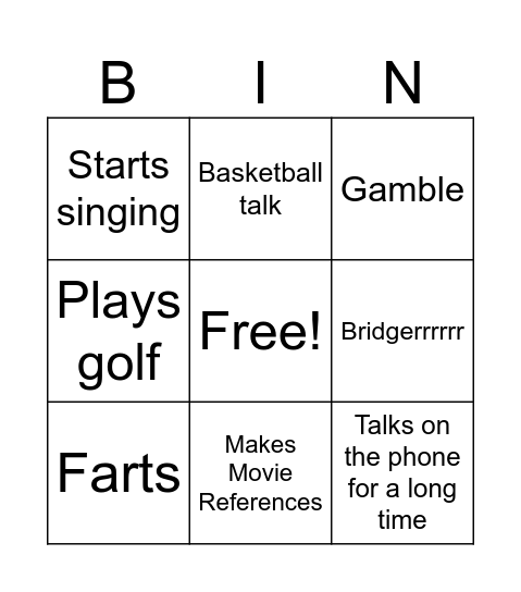 Bridger Bingo Card