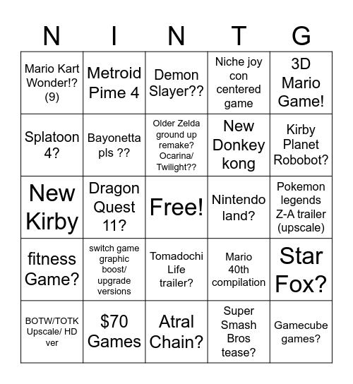 Nintend-go ( Game Edition) Bingo Card