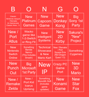 Nintendo Switch 2 Direct April 2nd Bingo Card