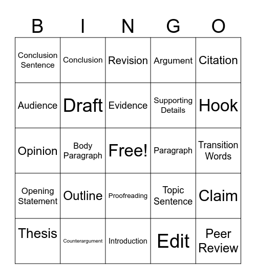 Blitz Review Bingo Card