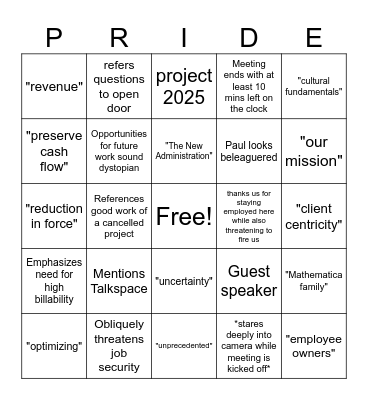 Pride #1 Bingo Card