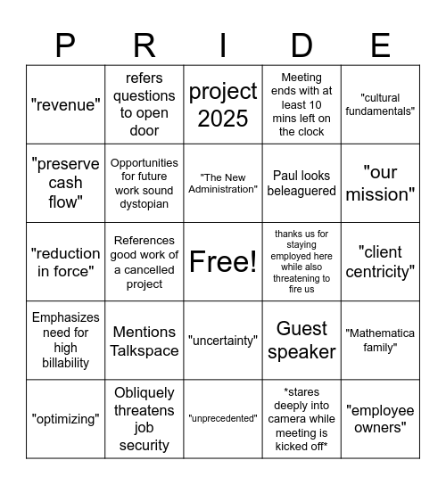 Pride #1 Bingo Card