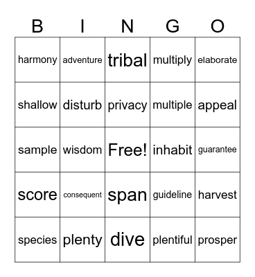 Lesson 4 Bingo Card