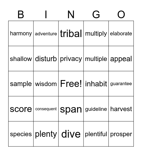 Lesson 4 Bingo Card