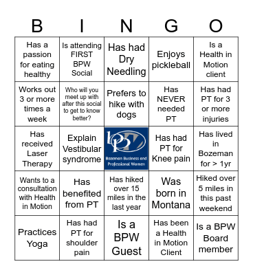 Heath in Motion BINGO Card