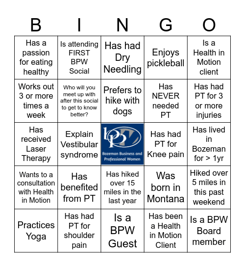 Heath in Motion BINGO Card